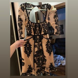 Beautiful Black and Tan Lace Embroidered Dress with cut outs